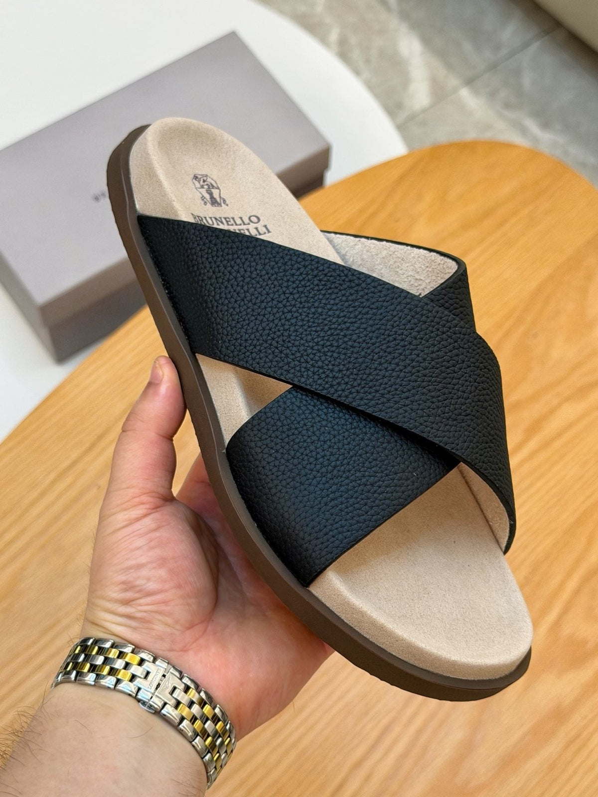 Brunello Cucinelli Crossover Slide Sandals — model