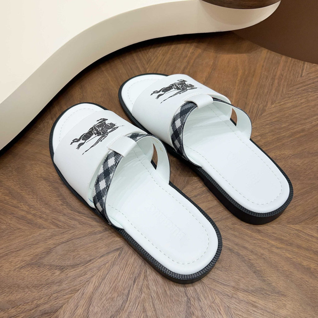 Burberry Plaid-Trim Slide Sandals — front