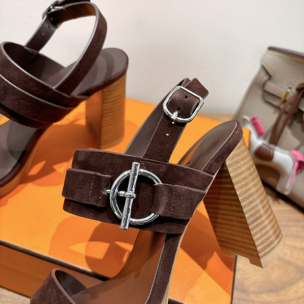 Hermès Square-Toe Block-Heel Sandals — back