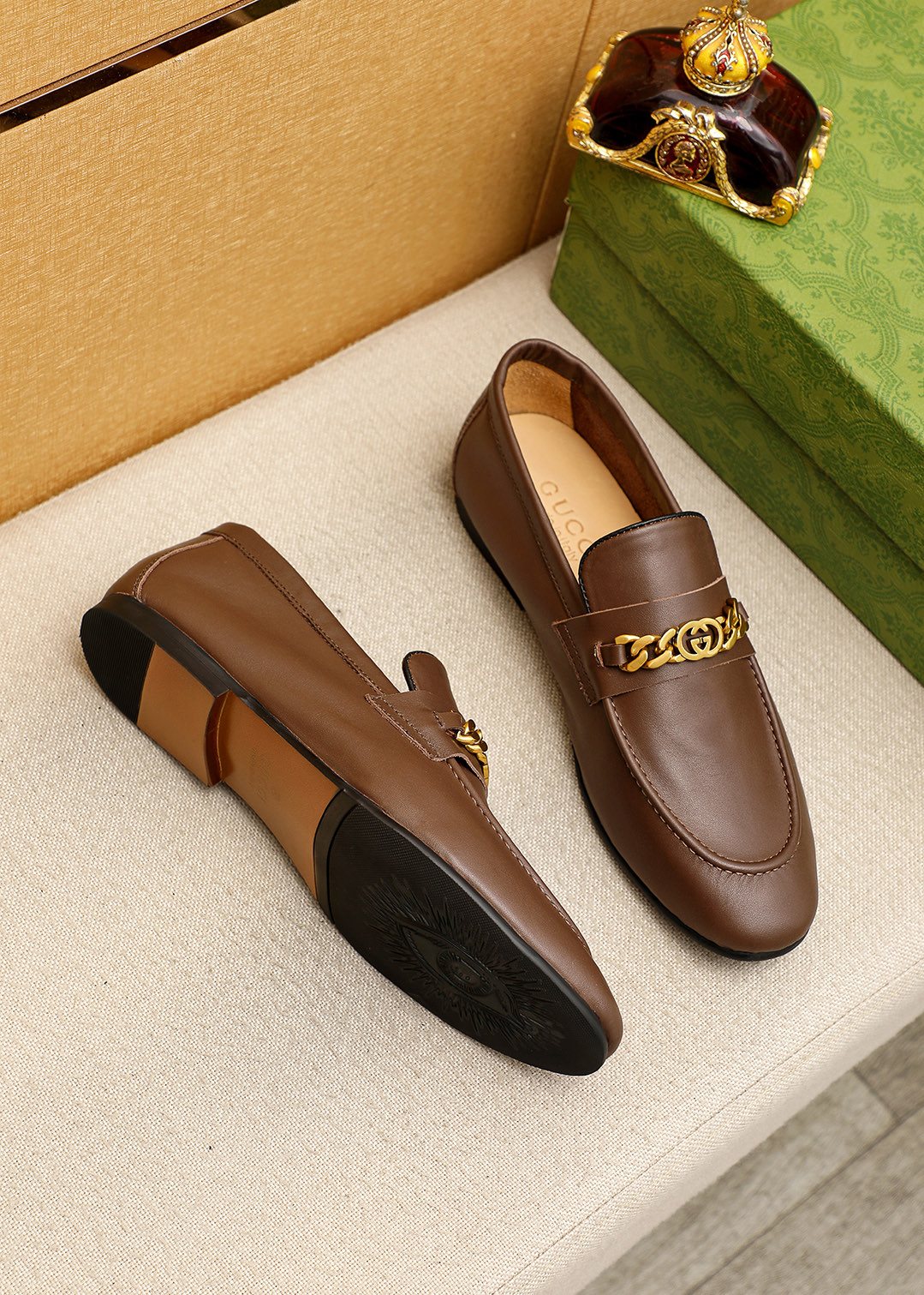 Gucci Leather Chain Loafers — front