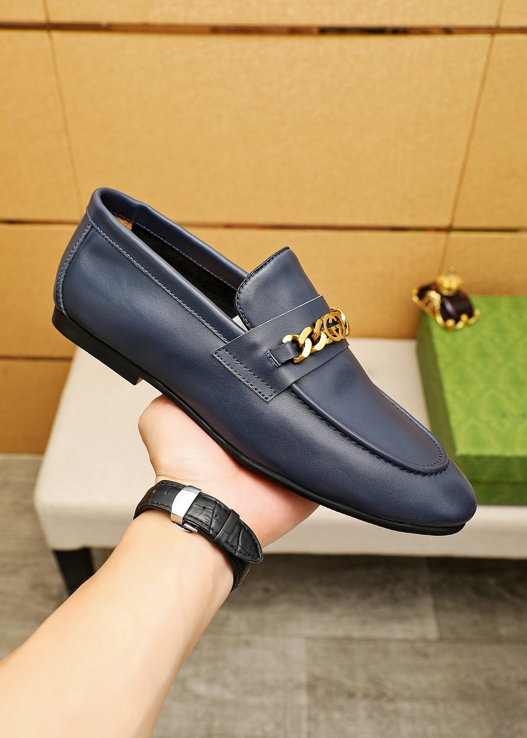 Gucci Leather Chain Loafers — model