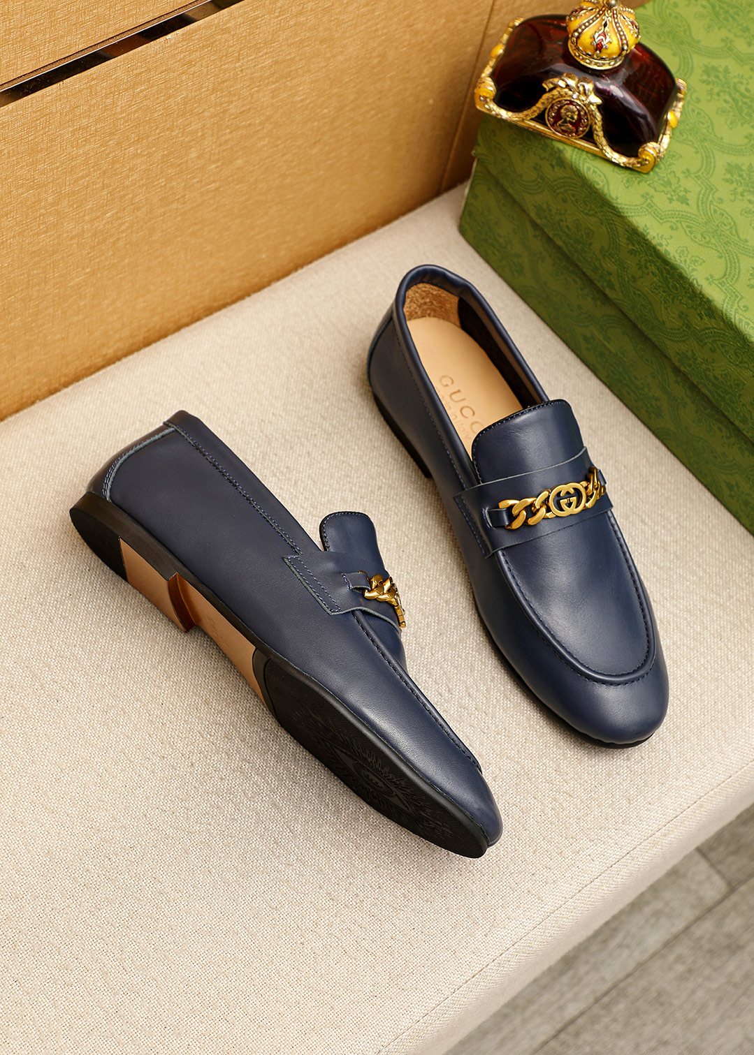 Gucci Leather Chain Loafers — side