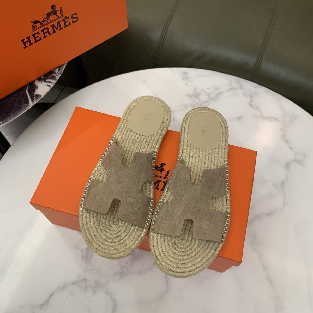 Hermès H-Cut Braided Slide Sandals — front