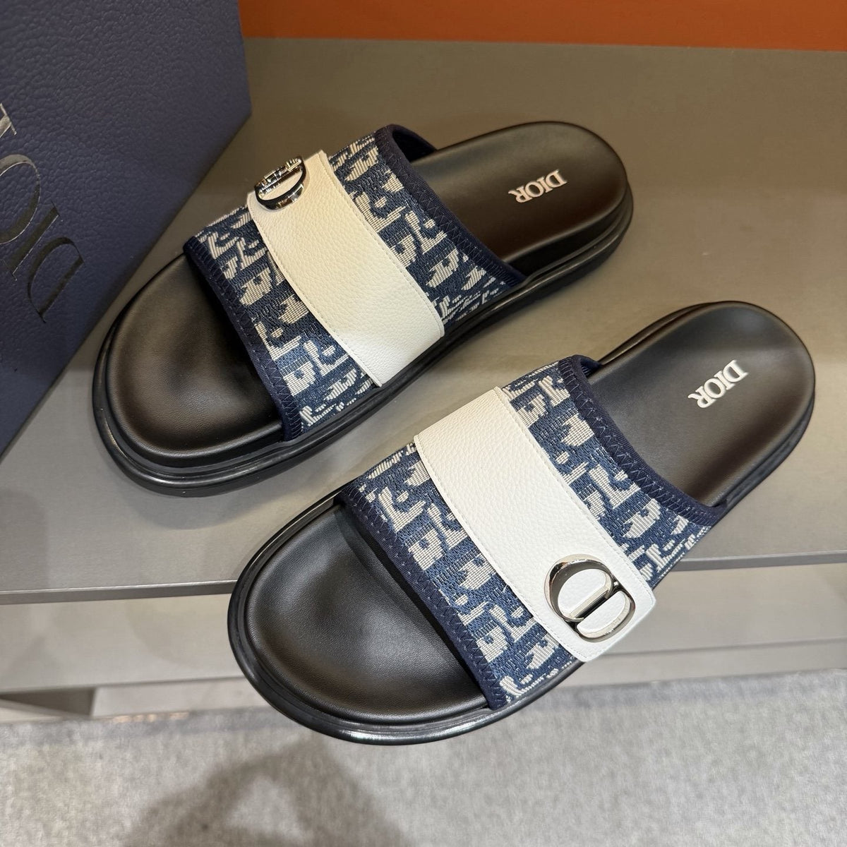 Dior Patterned Buckle Slide Sandals — front