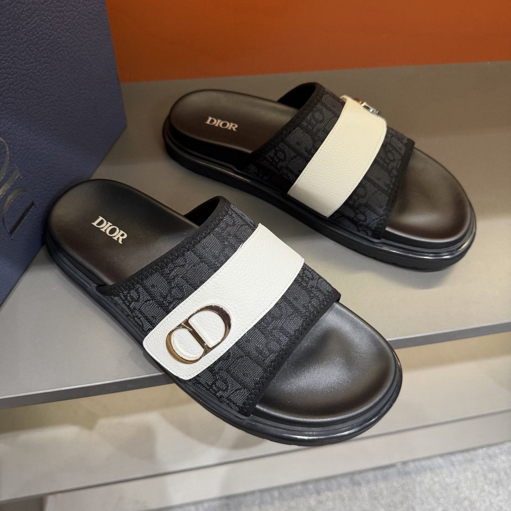 Dior Patterned Buckle Slide Sandals — front