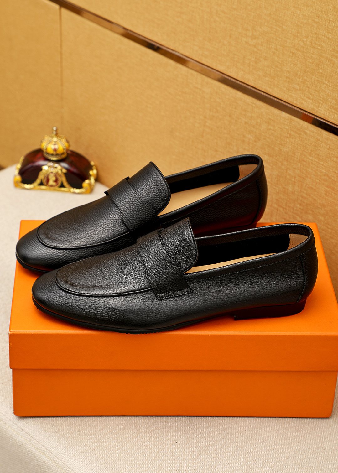 Hermès Pebbled Leather Loafers — front