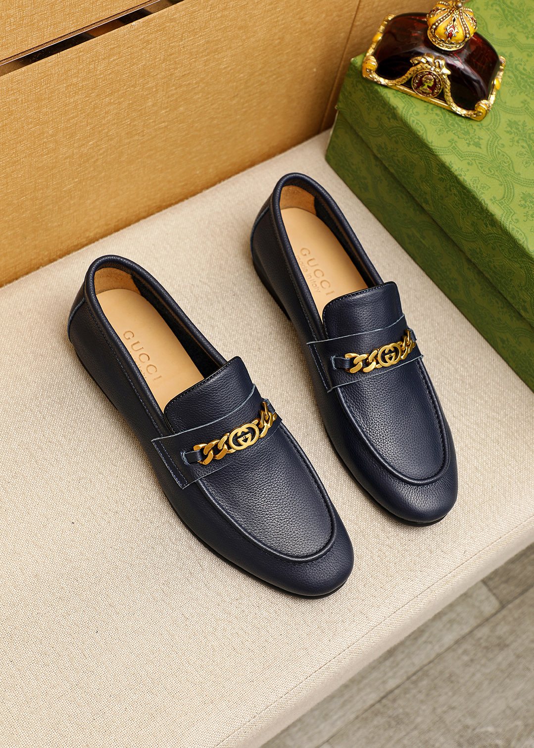 Gucci Pebble Leather Loafers — front