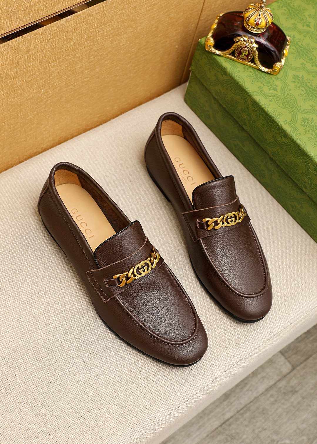 Gucci Pebble Leather Loafers — front