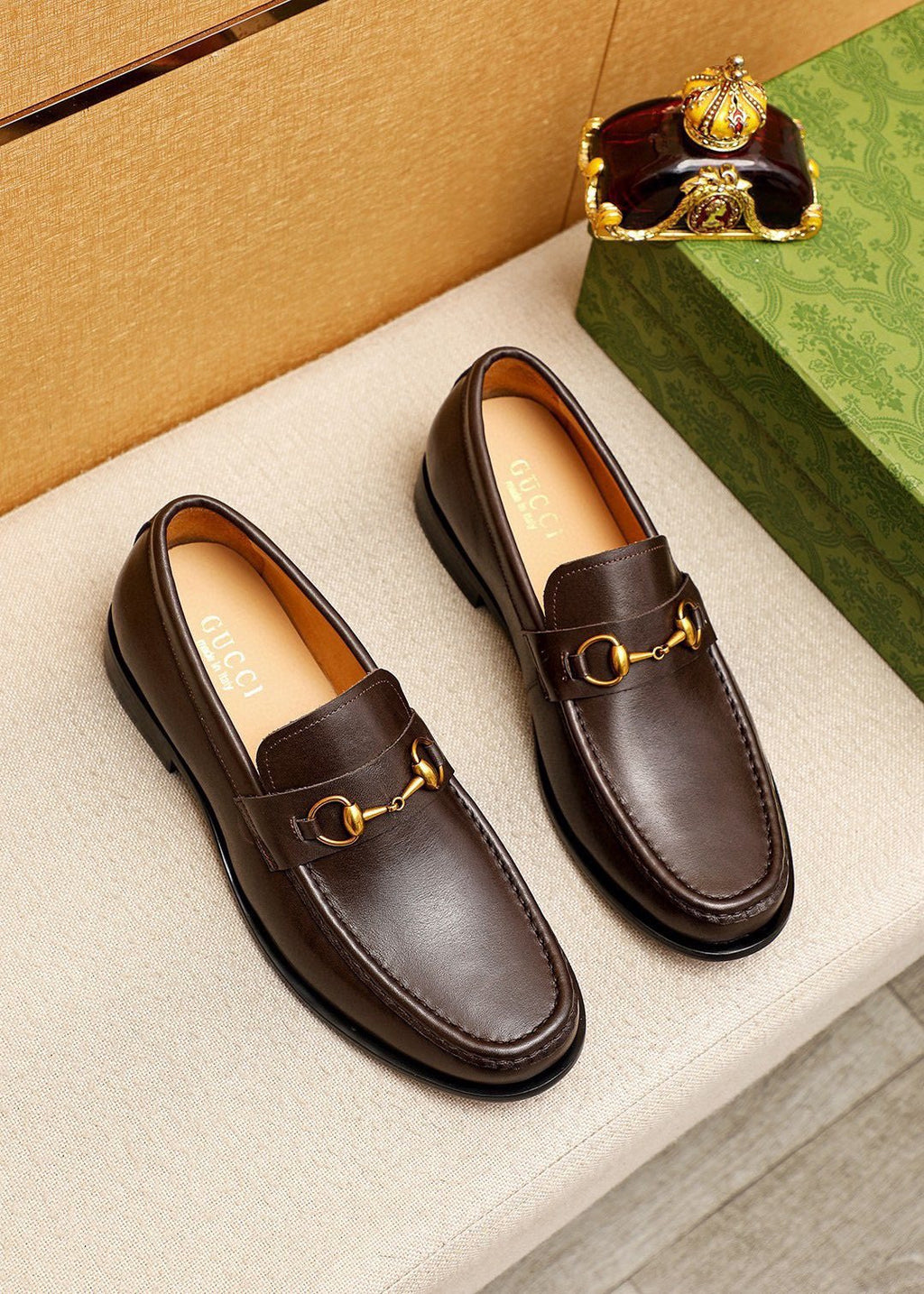 GUCCI Leather Horsebit-Style Loafers — front