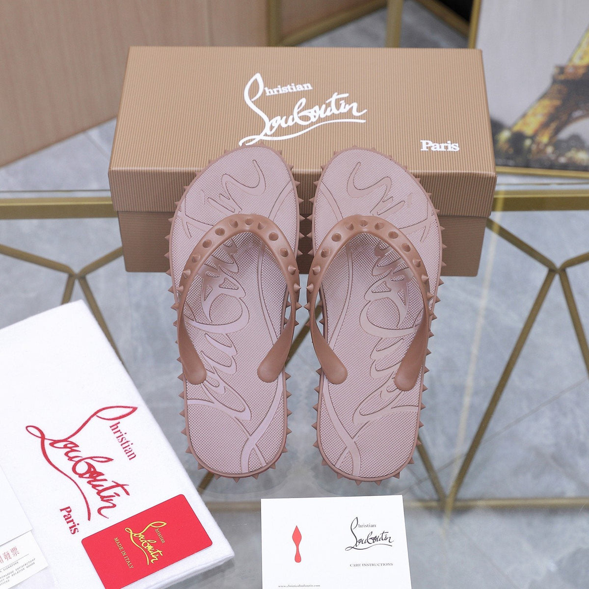 Christian Louboutin Studded Thong Flip-Flop Sandals — front
