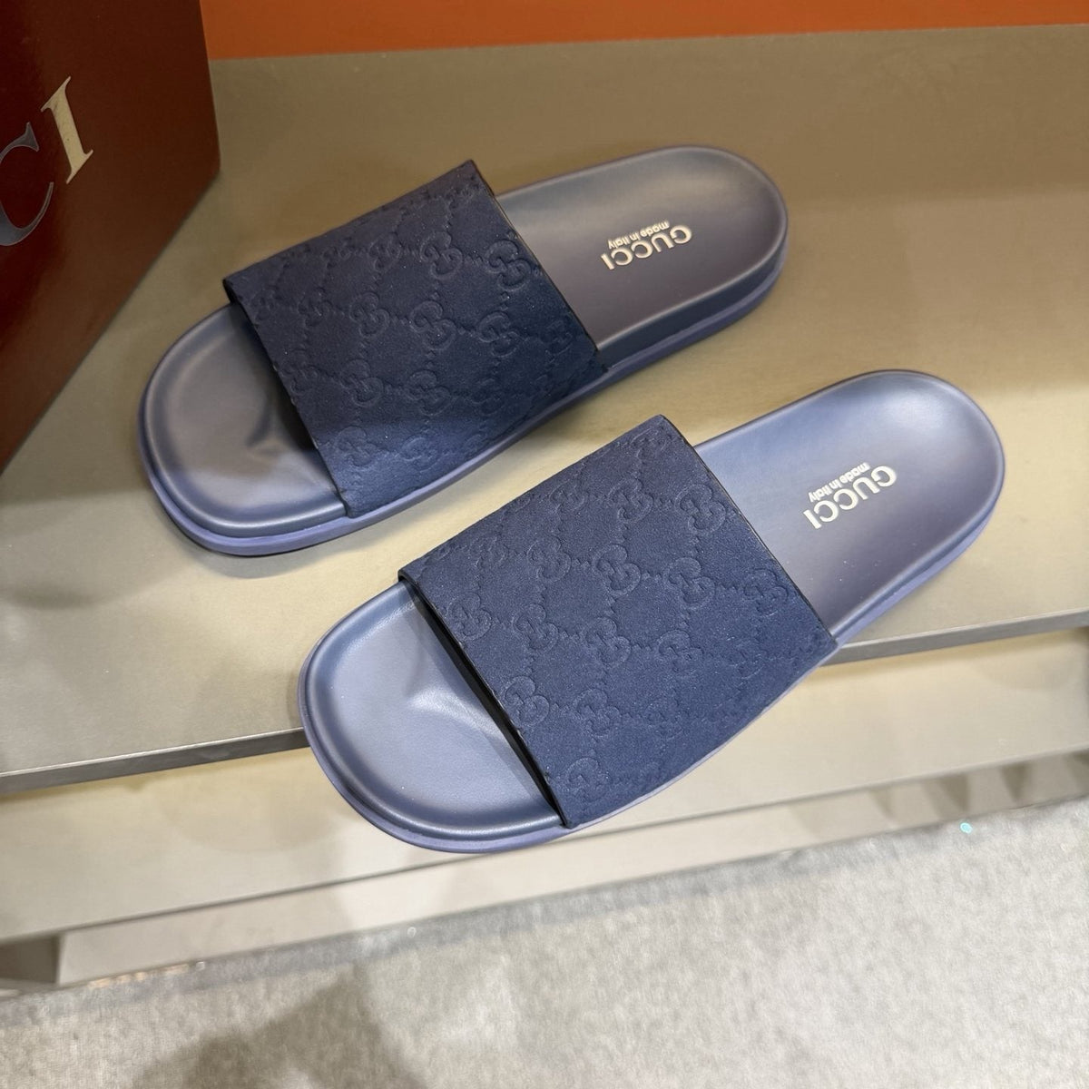 Gucci Embossed Strap Slide Sandals — front