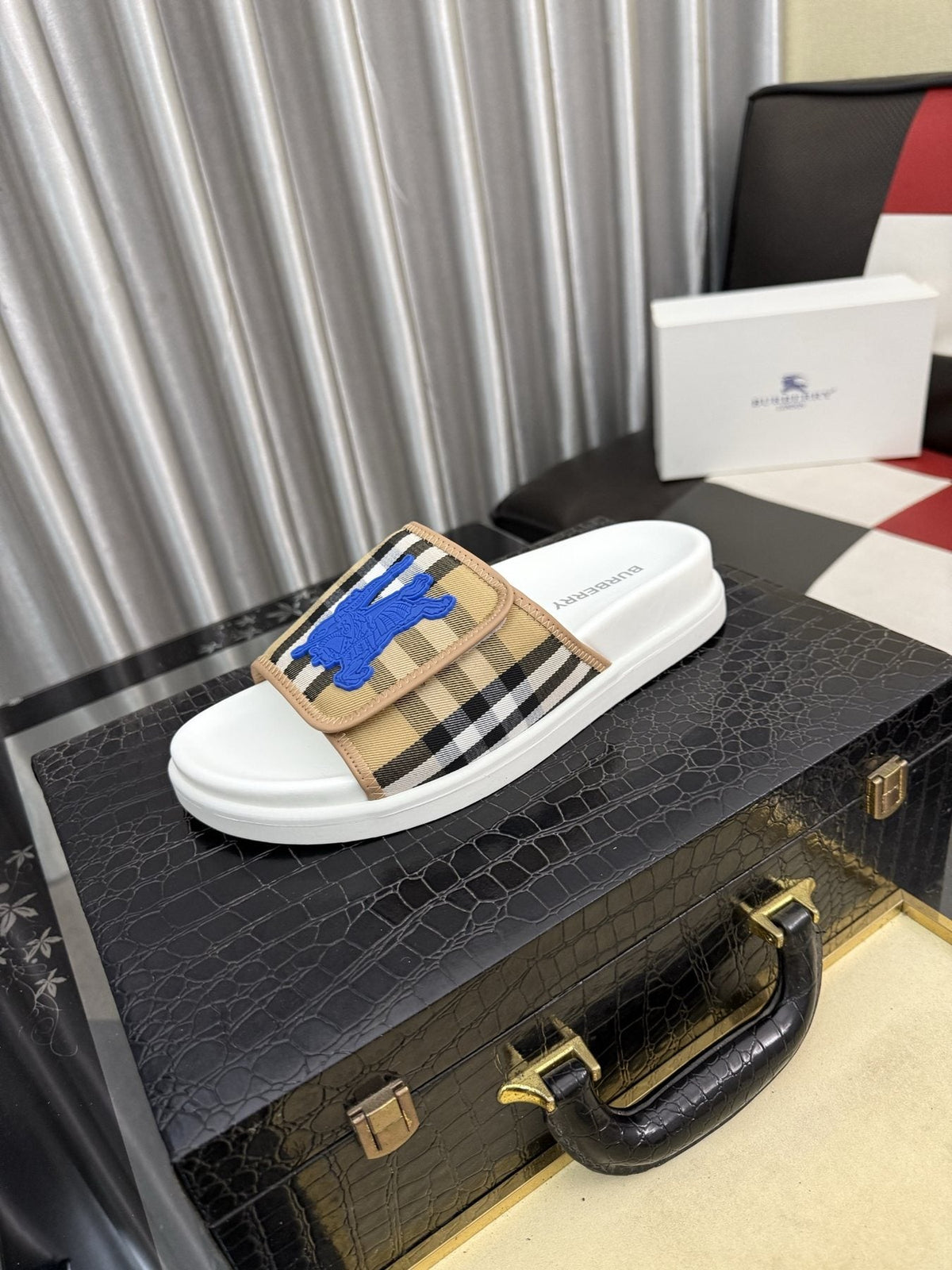 Burberry Check Slide Sandals — front