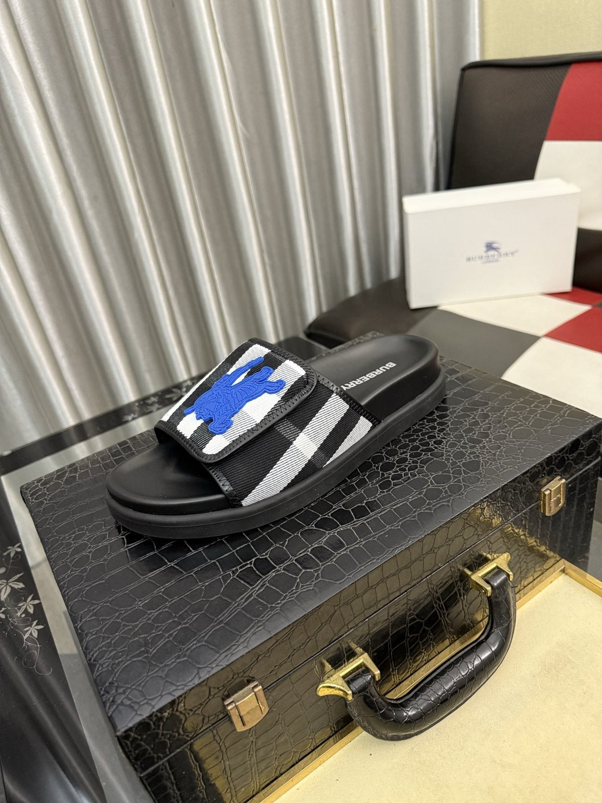 Burberry Check Slide Sandals — front