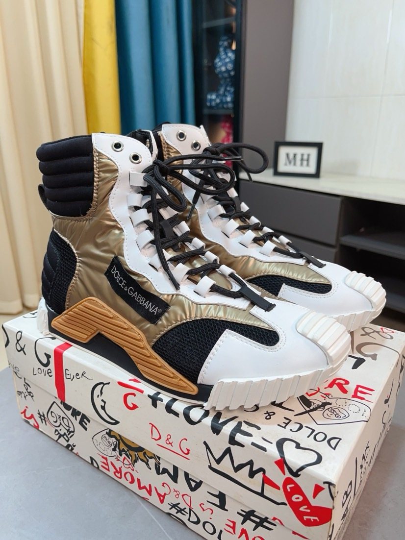 Dolce & Gabbana Metallic Gold High-Top Sneakers — side