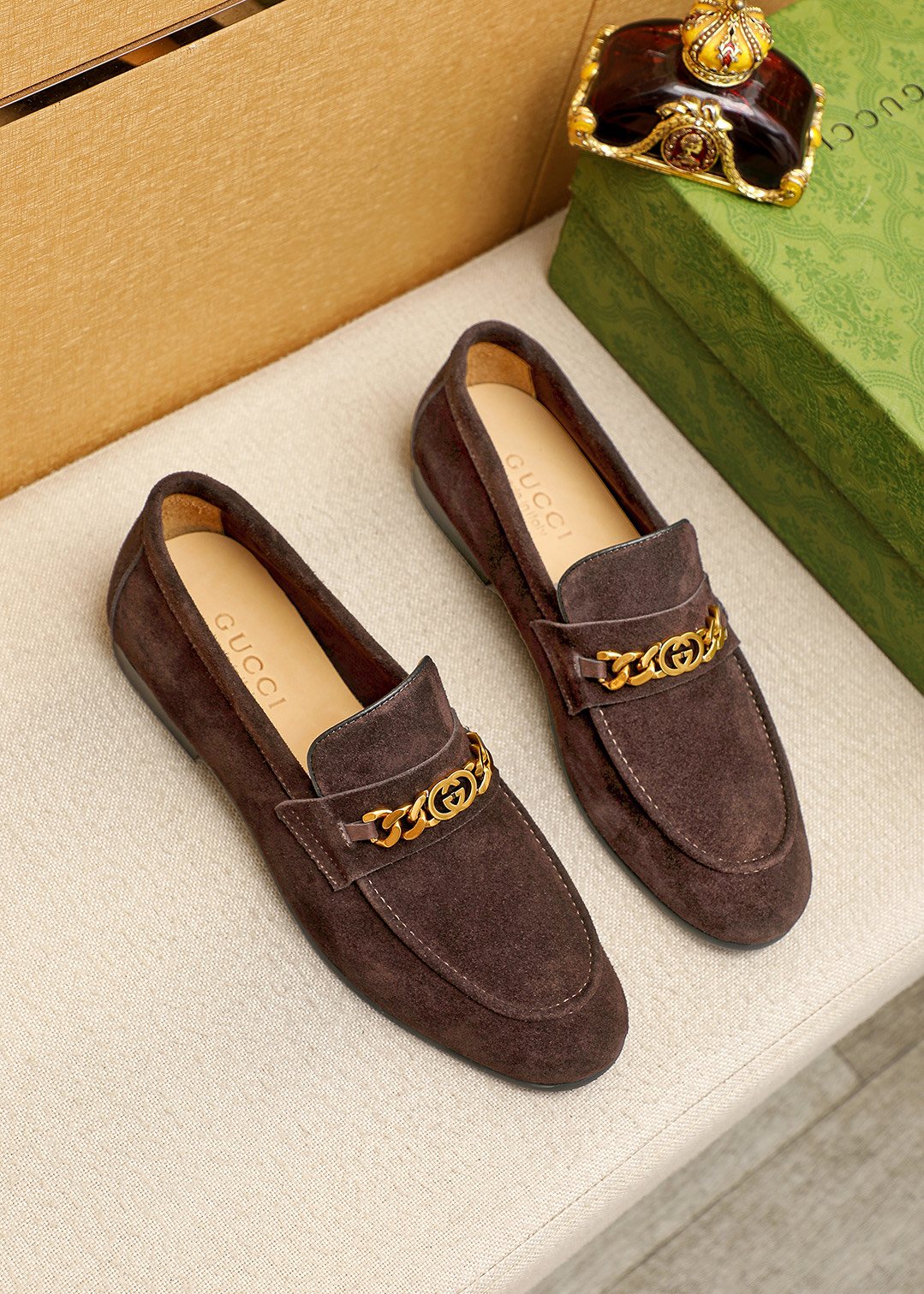 GUCCI Chain Detail Loafers — front