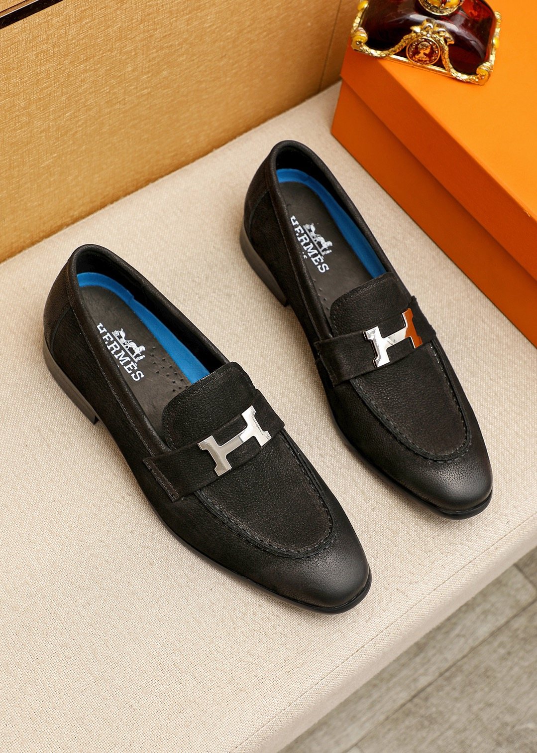 Hermès Dark Brown H-Hardware Loafers — front