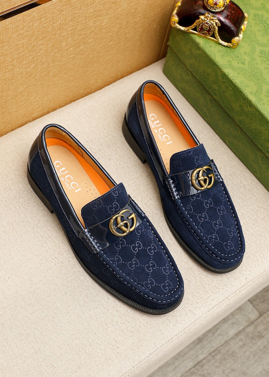 GUCCI Monogram Logo-Hardware Loafers — front