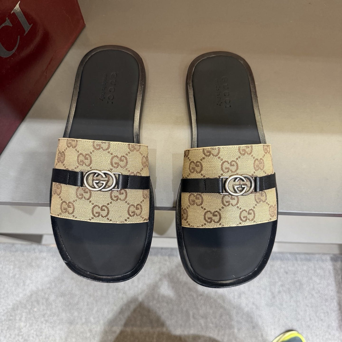 Gucci Patterned Strap Slide Sandals — front