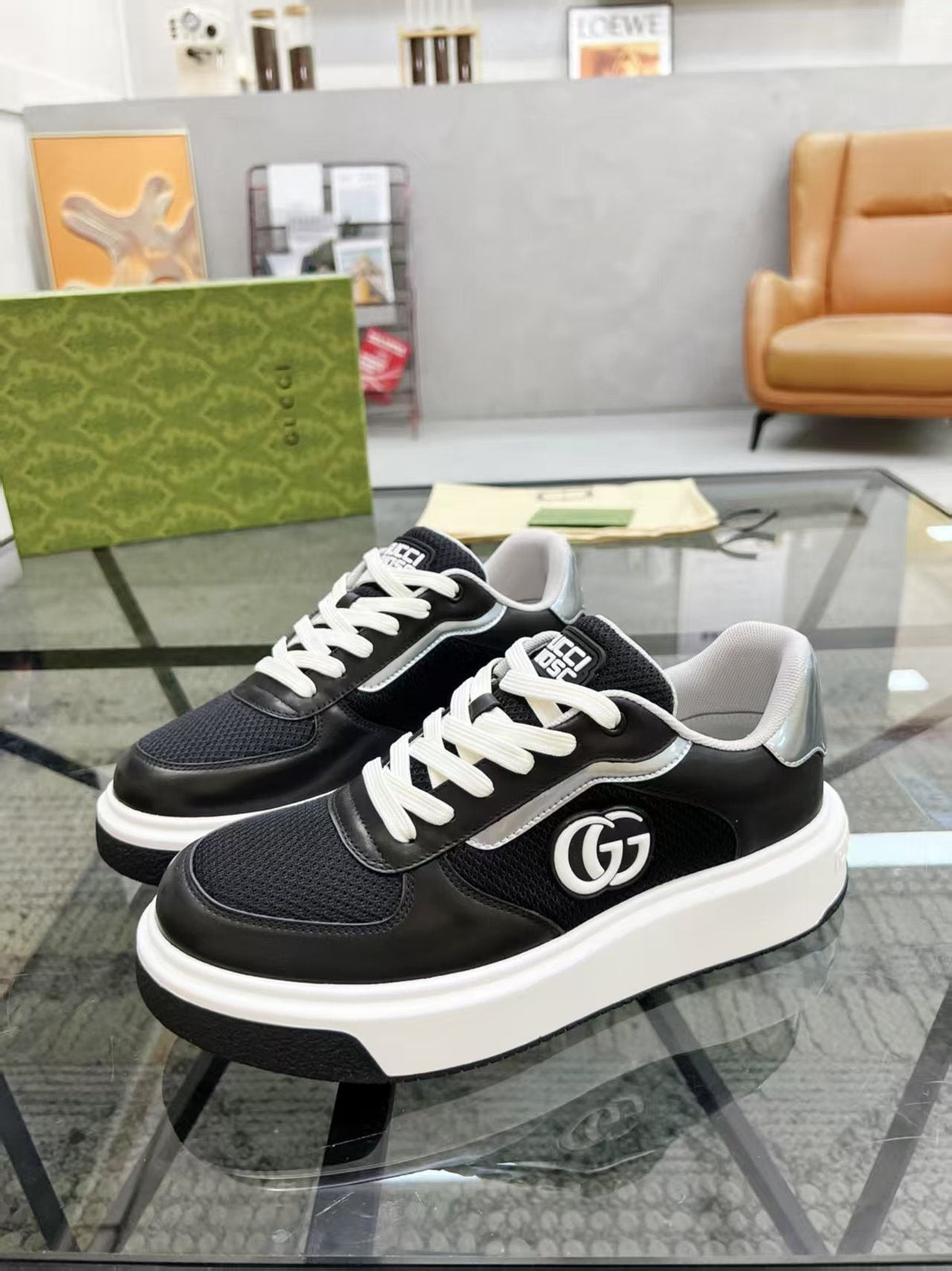 Gucci Black and White Low-Top Sneakers — front