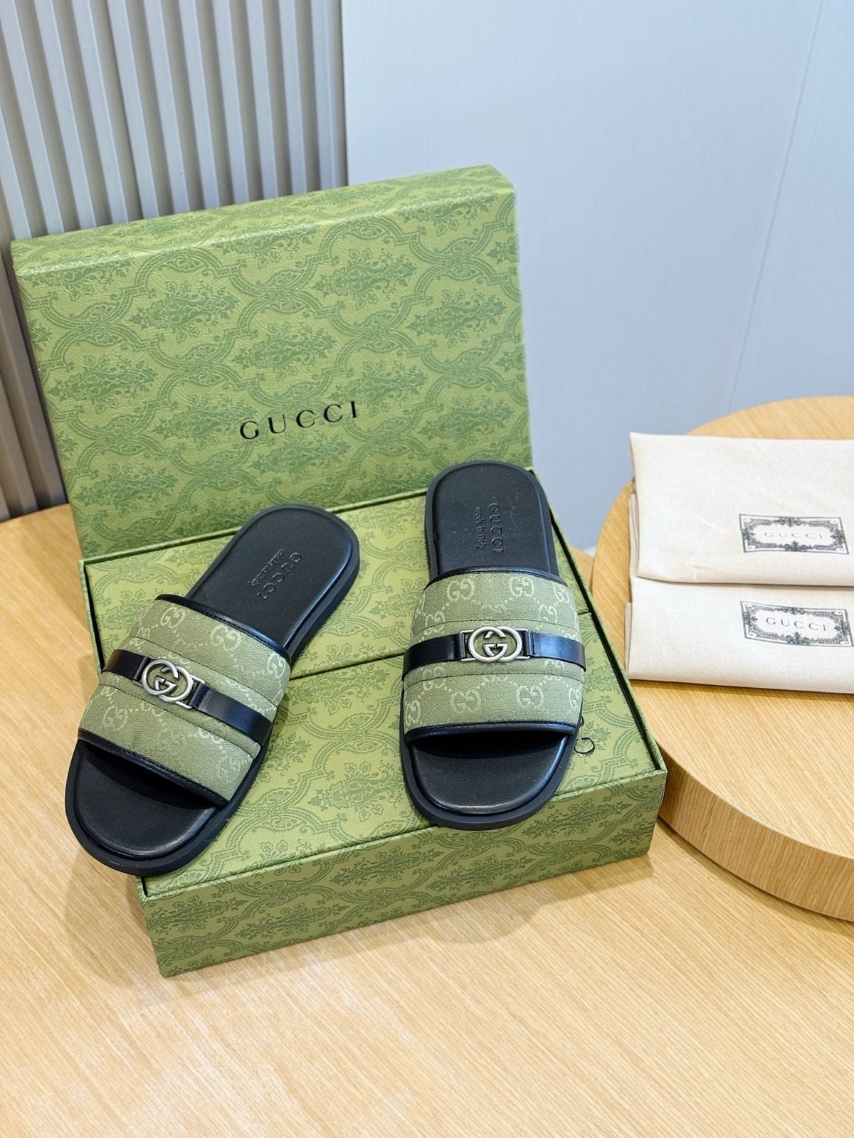 Gucci Interlocking G Stripe Slide Sandals — front