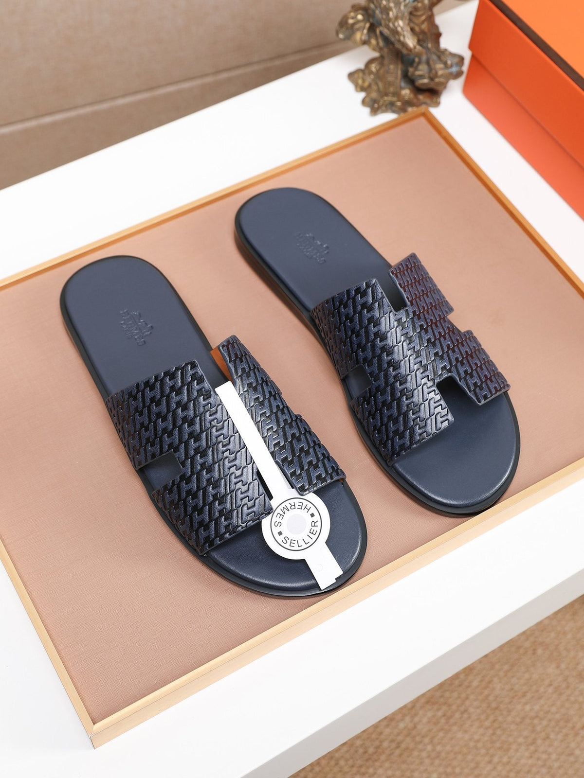 Hermès Textured H Slide Sandals — front