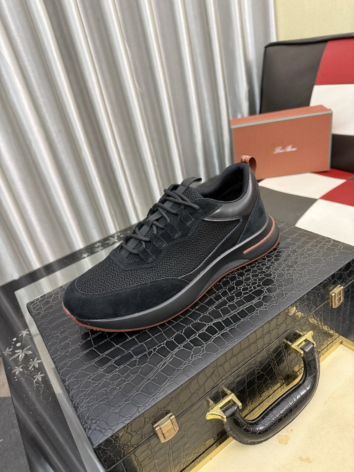 Color-Blocked Low-Top Lace-Up Sneakers — front