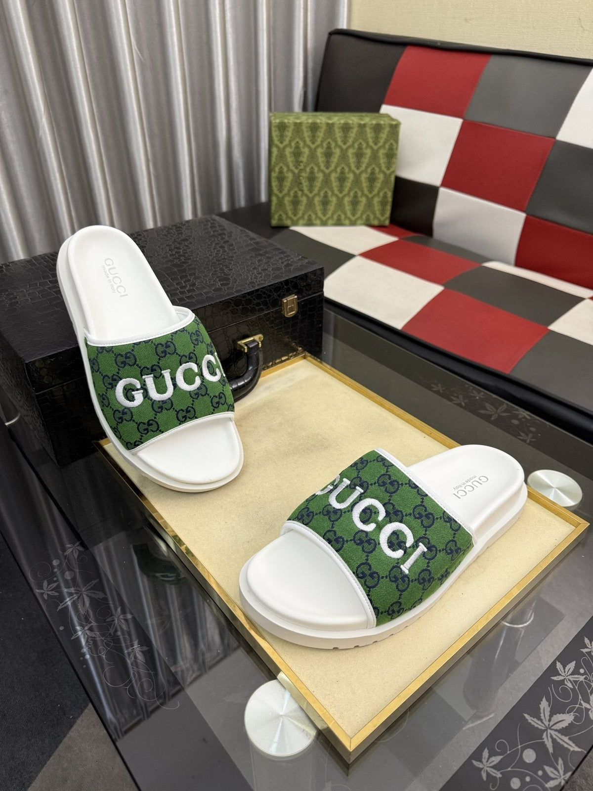 Gucci Logo Strap Slide Sandals — front