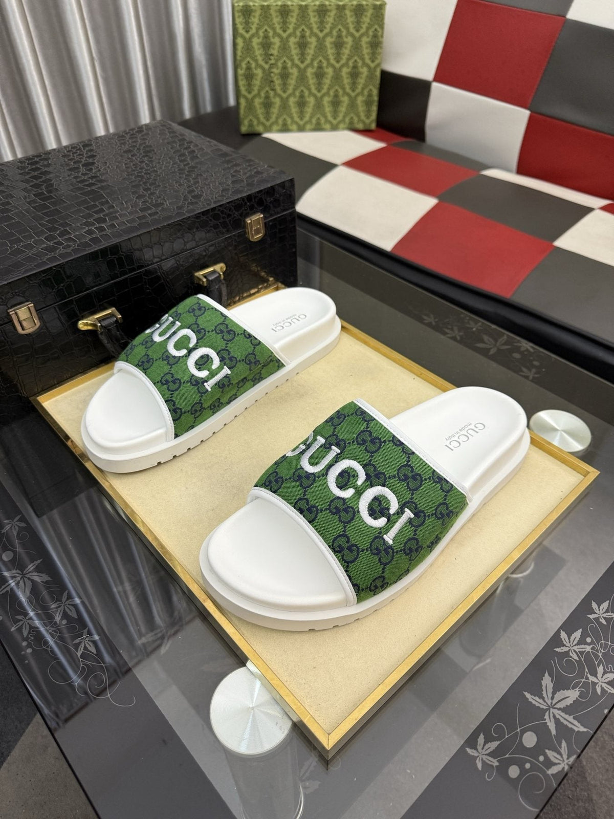 Gucci Logo Strap Slide Sandals — front