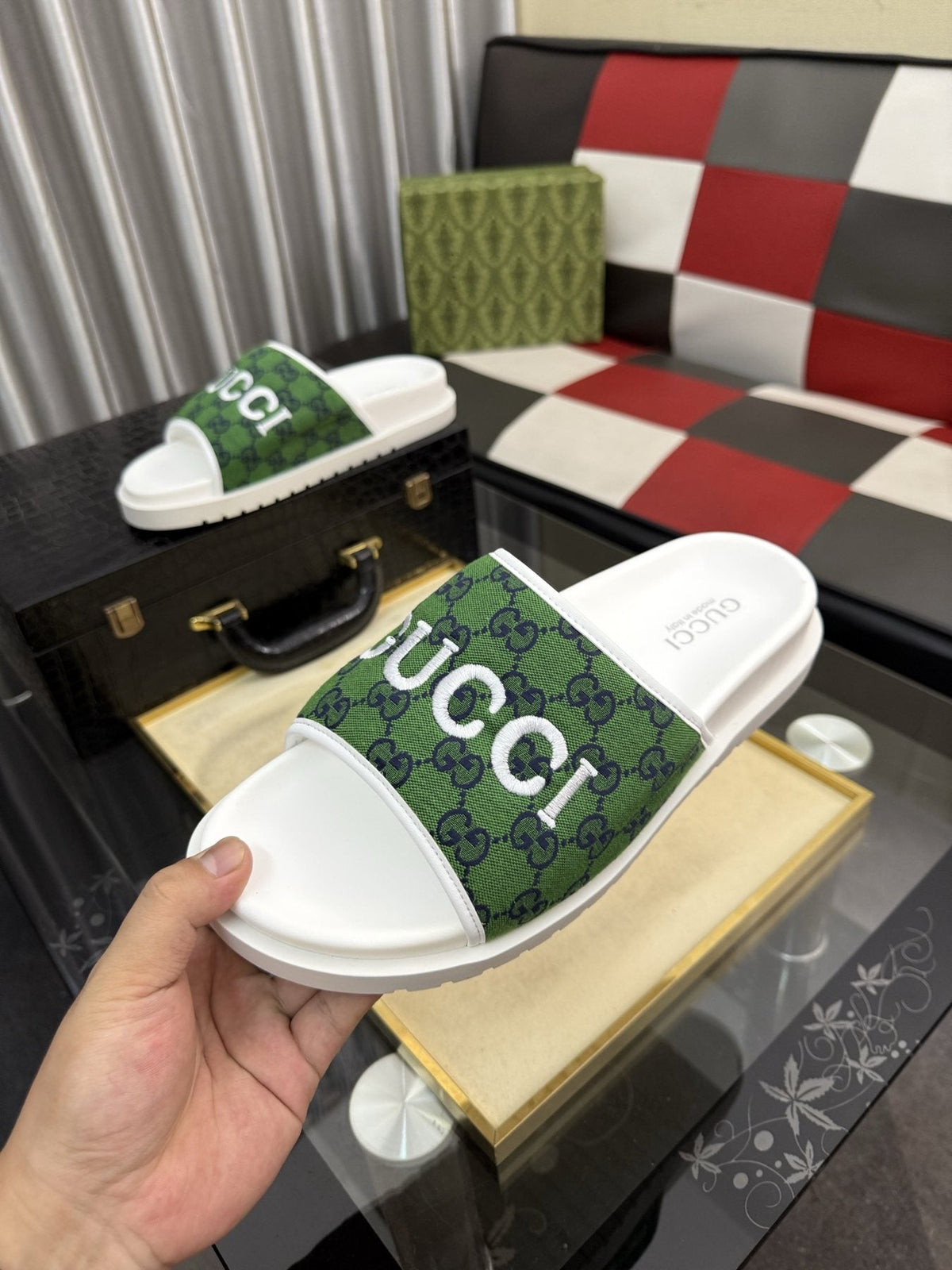 Gucci Logo Strap Slide Sandals — front