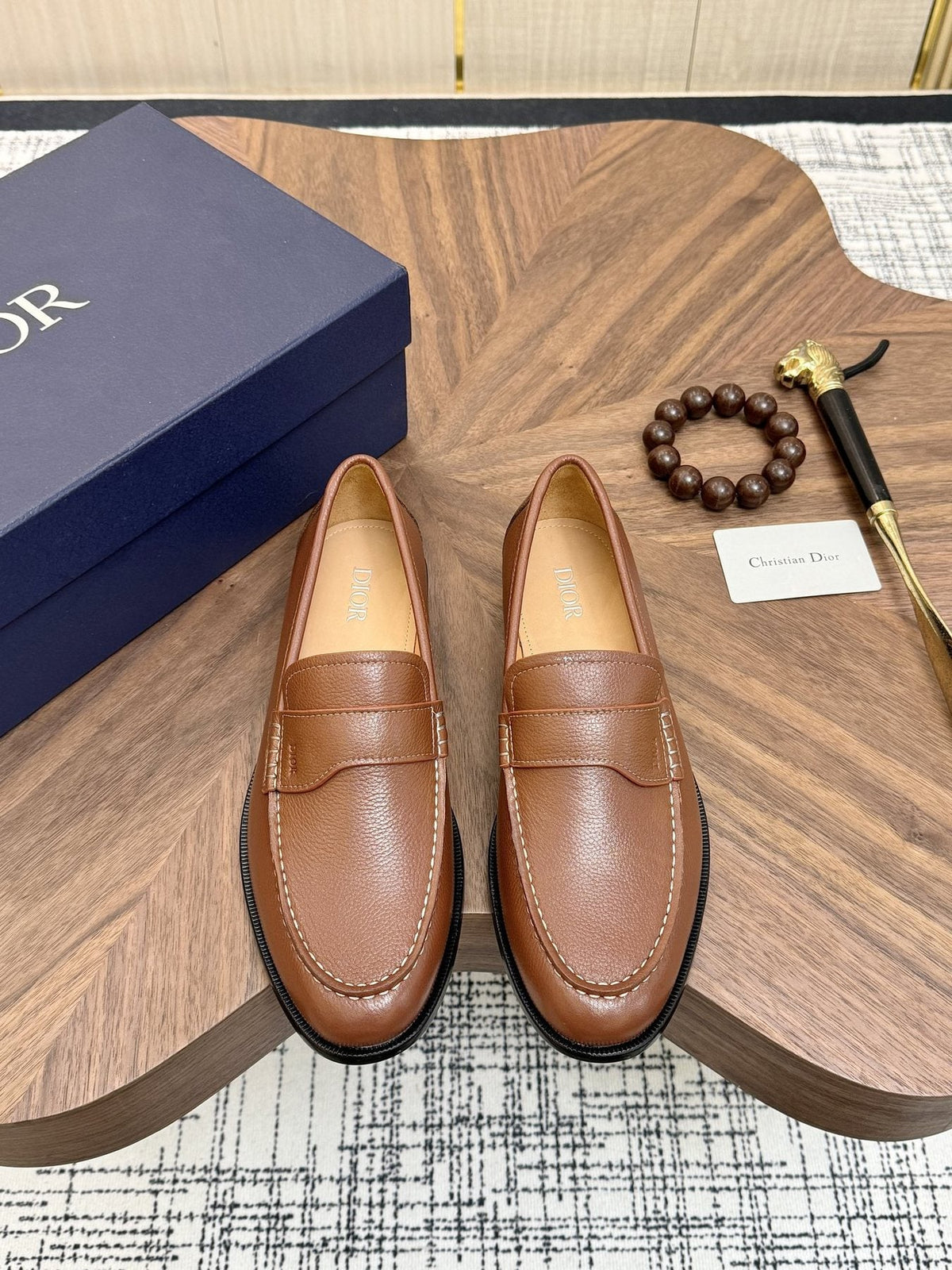 Dior Leather Moc-Toe Loafers — front