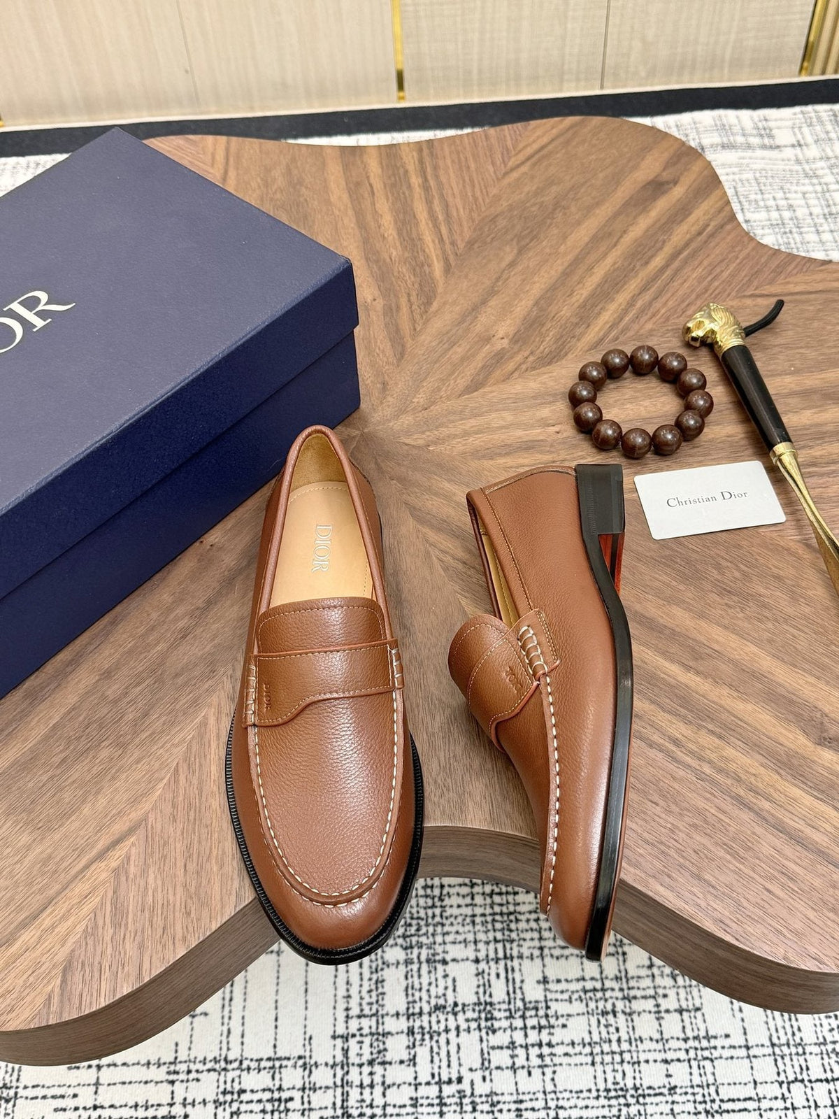 Dior Leather Moc-Toe Loafers — front
