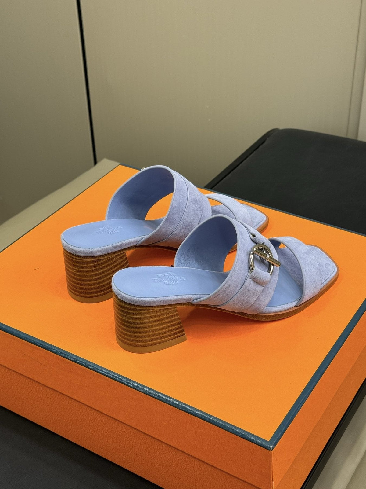 Hermès Kute Buckle Block-Heel Slide Sandals — front
