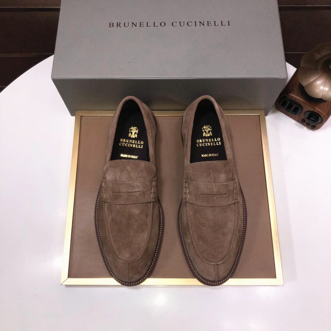 Brunello Cucinelli Suede Slip-On Loafers — front