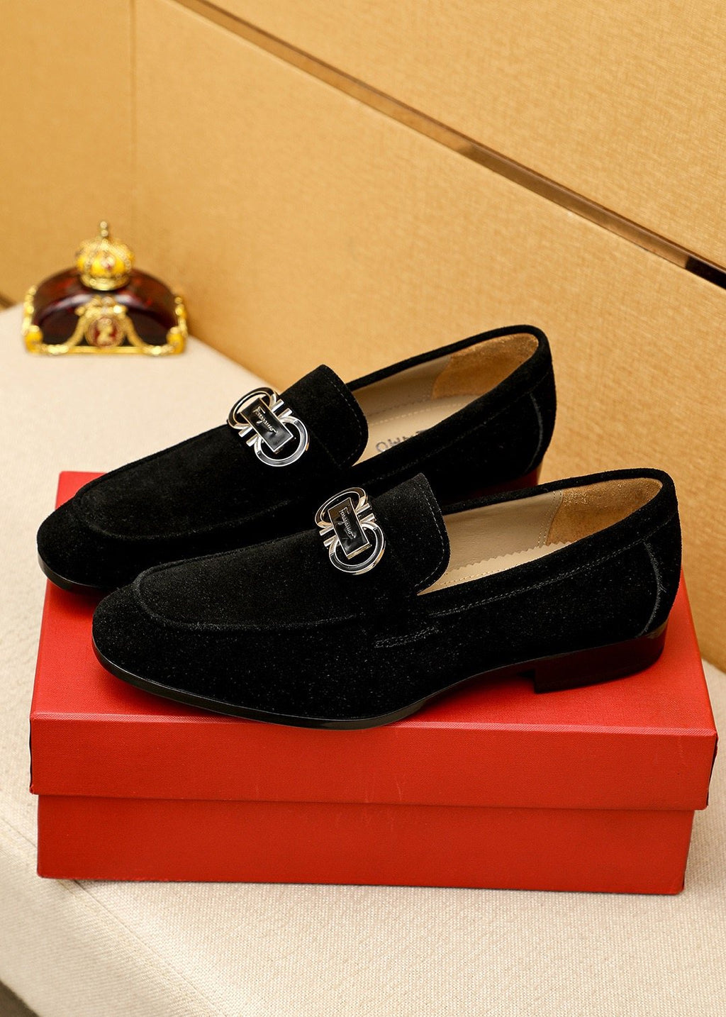 Ferragamo Textured Buckle Loafers — front