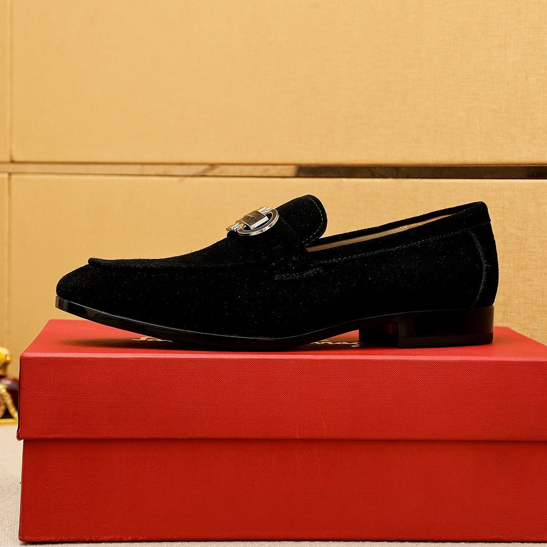 Ferragamo Textured Buckle Loafers — side
