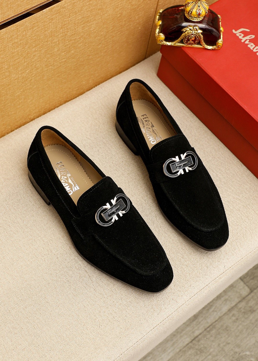 Ferragamo Textured Buckle Loafers — front