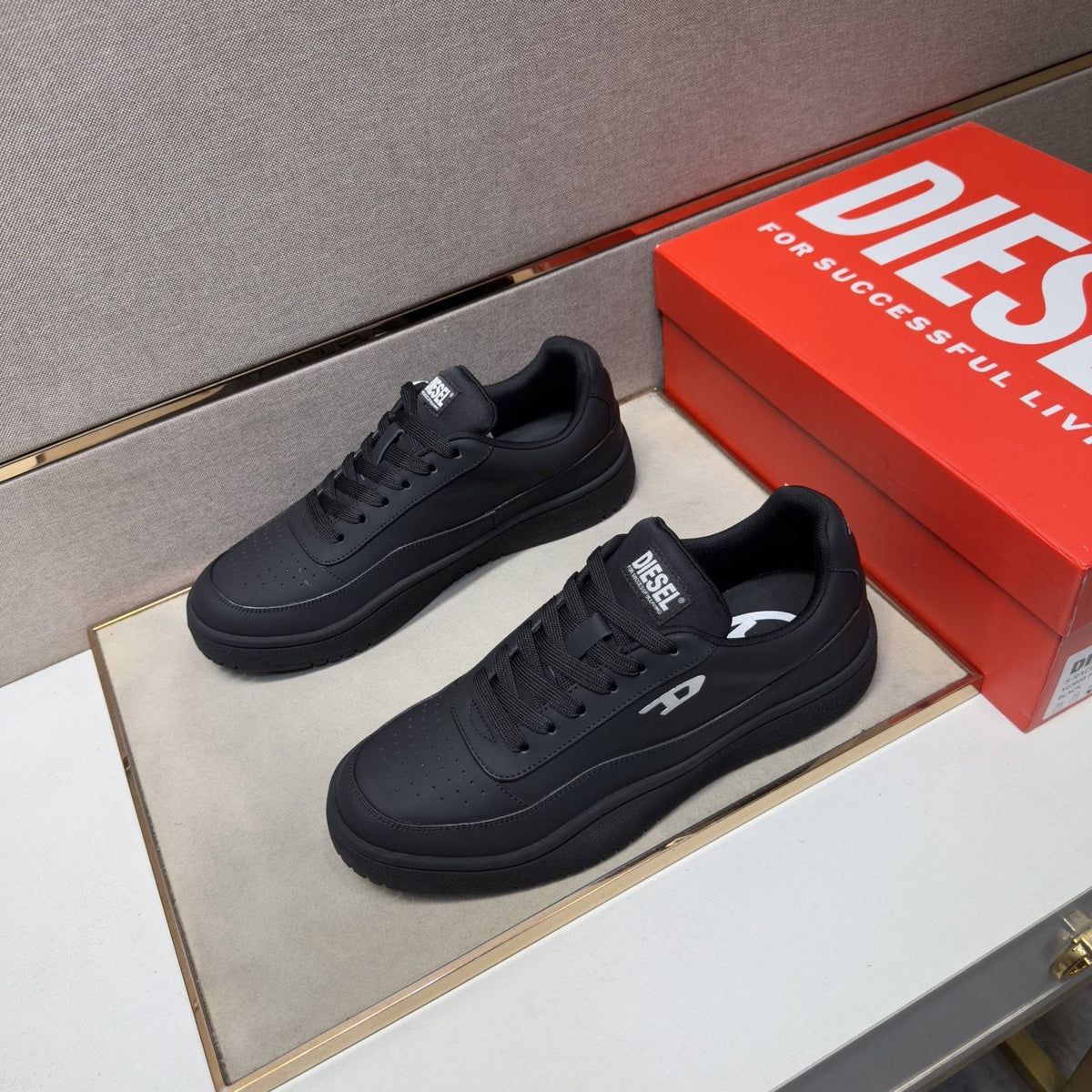 Diesel White Perforated Low-Top Sneakers — side
