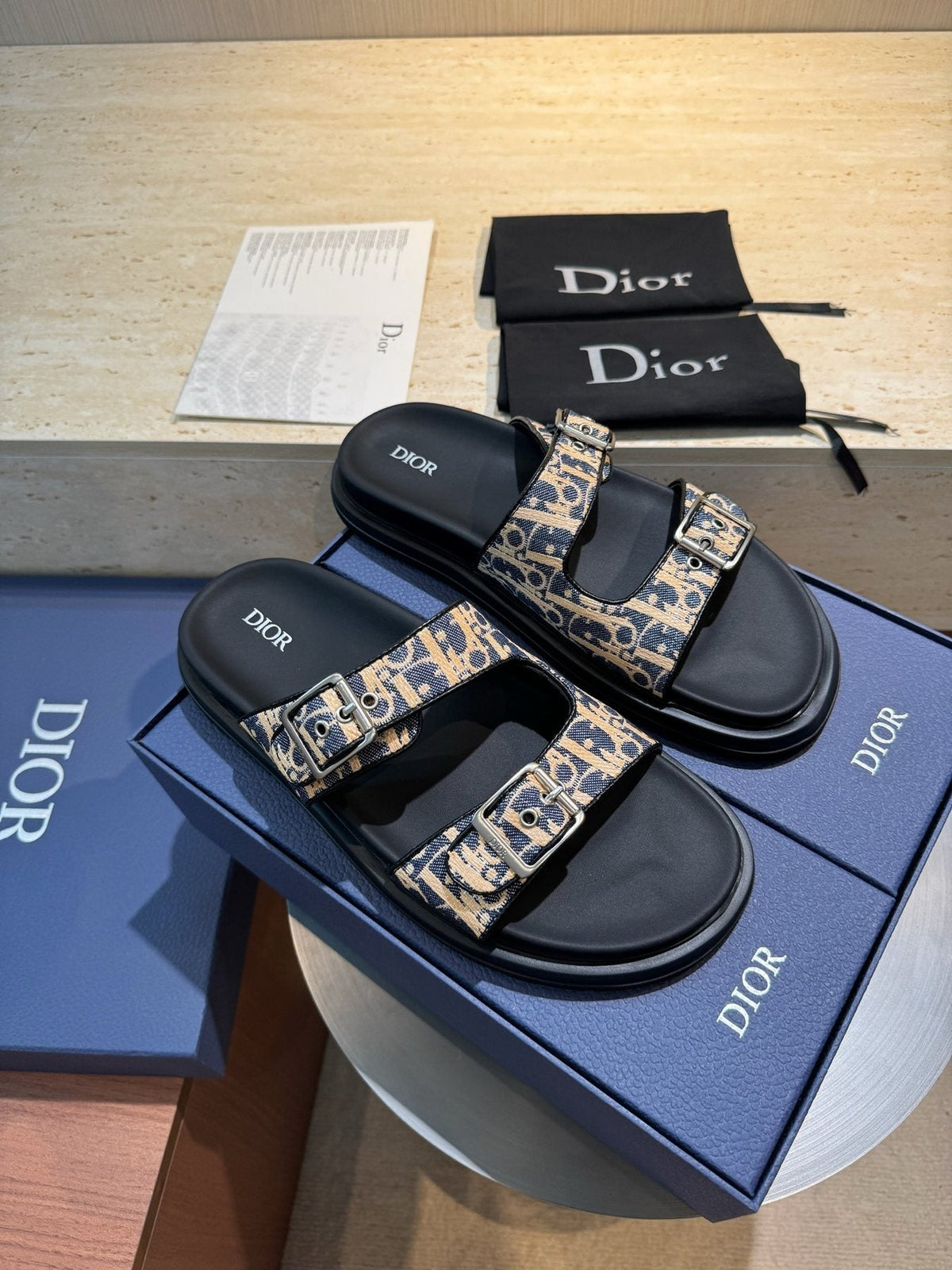 Dior Aqua Buckle Slide Sandals — front