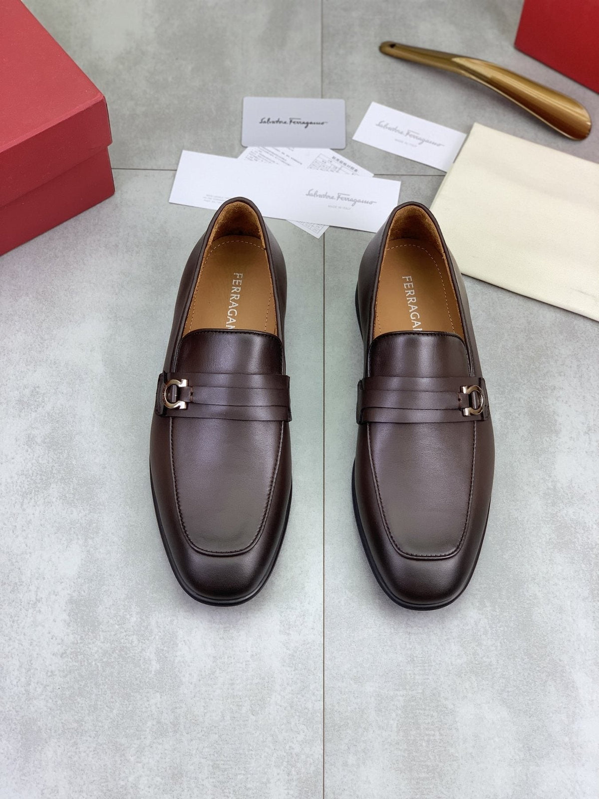 Ferragamo Men's Metal Bit Loafers — front