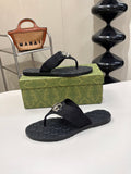 Gucci Green and Red Striped Thong Sandals — front
