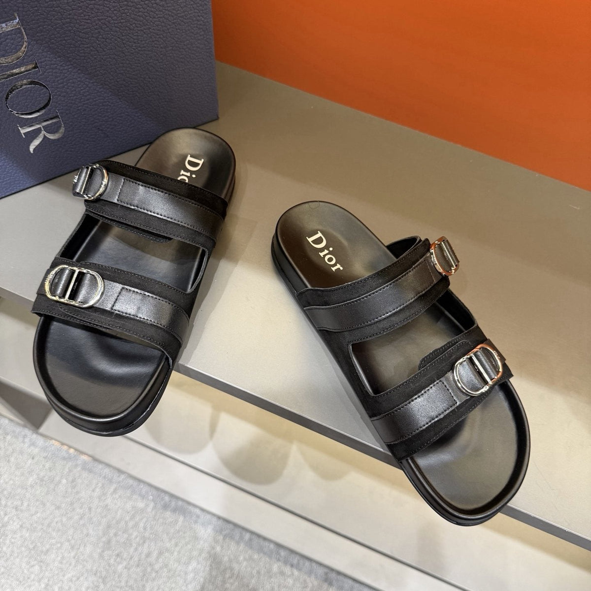 Dior Two-Strap Buckle Slide Sandals — front