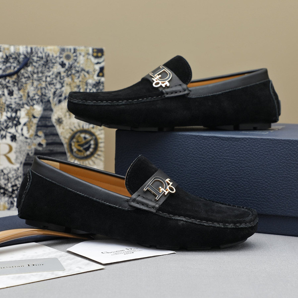 Dior Blue Metal Hardware Loafers — front