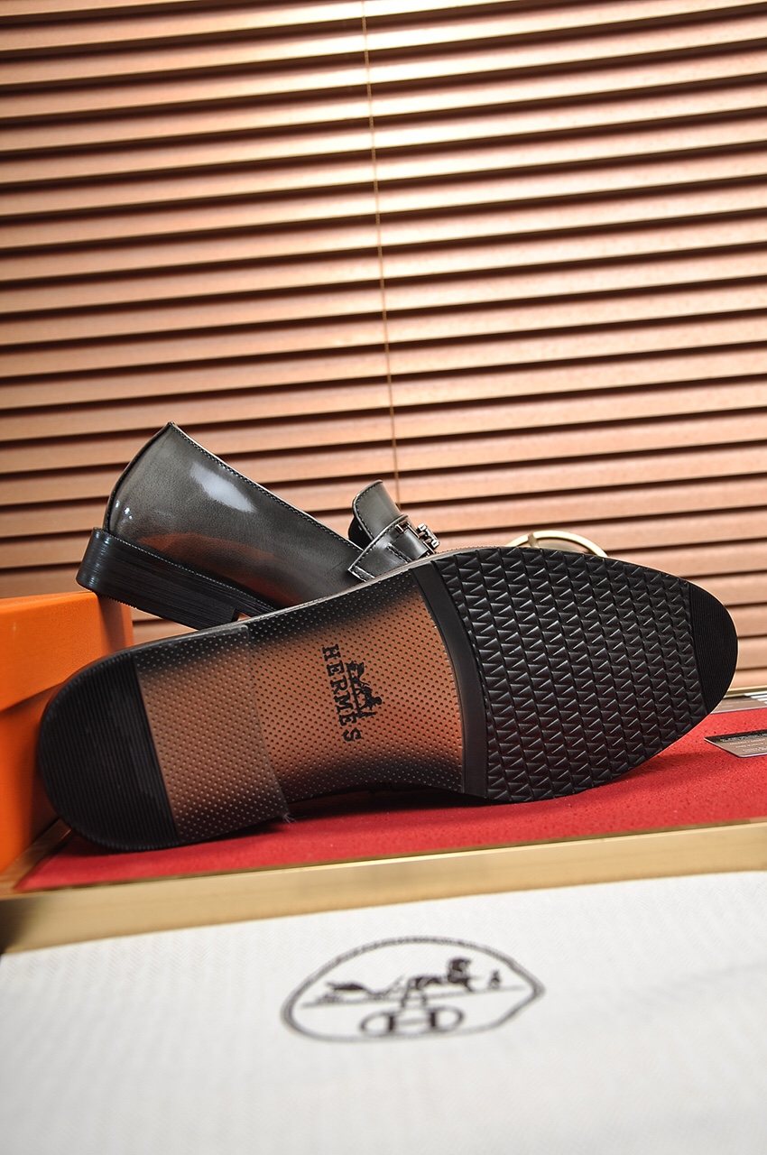 Hermès H-Hardware Leather Loafers — detail
