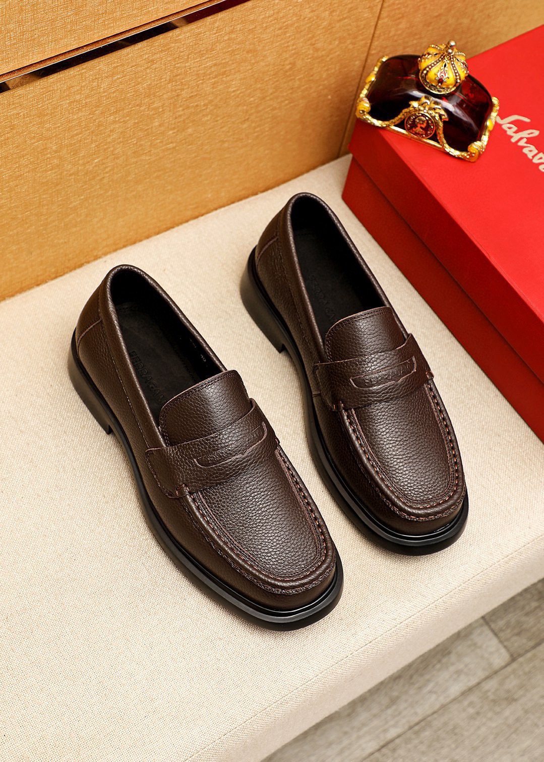 Ferragamo Textured Slip-On Loafers — front