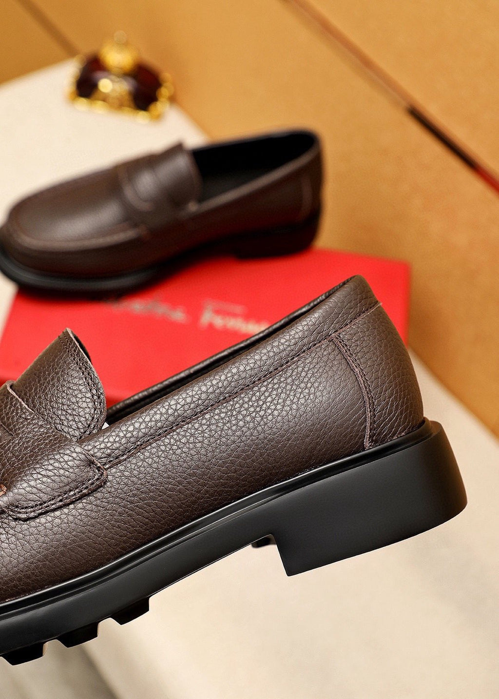 Ferragamo Textured Slip-On Loafers — detail