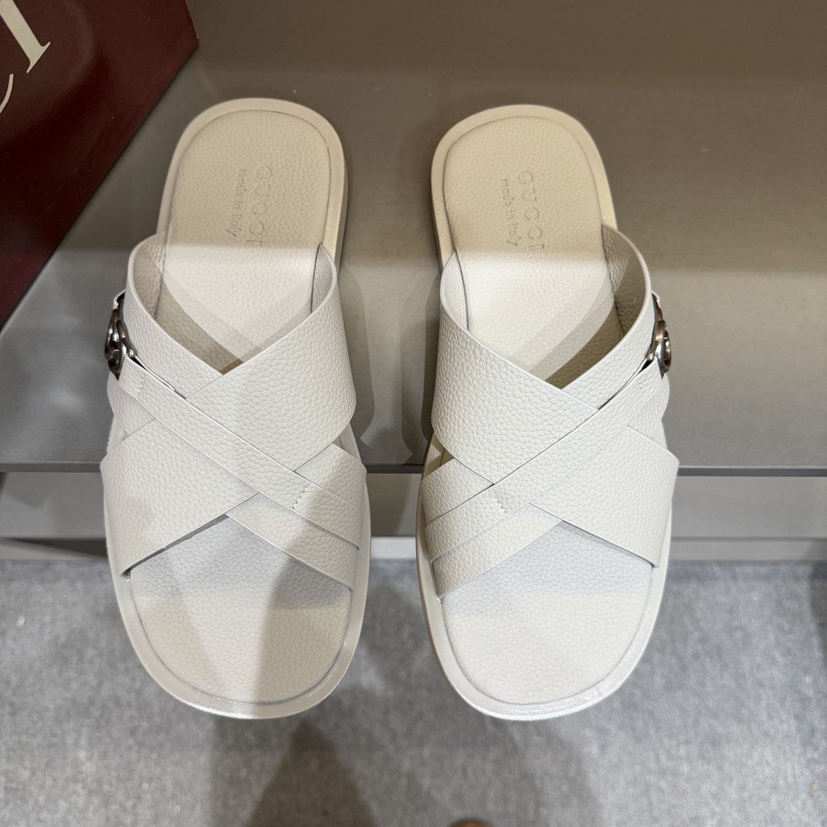 Gucci White Cross-Strap Slide Sandals — hero
