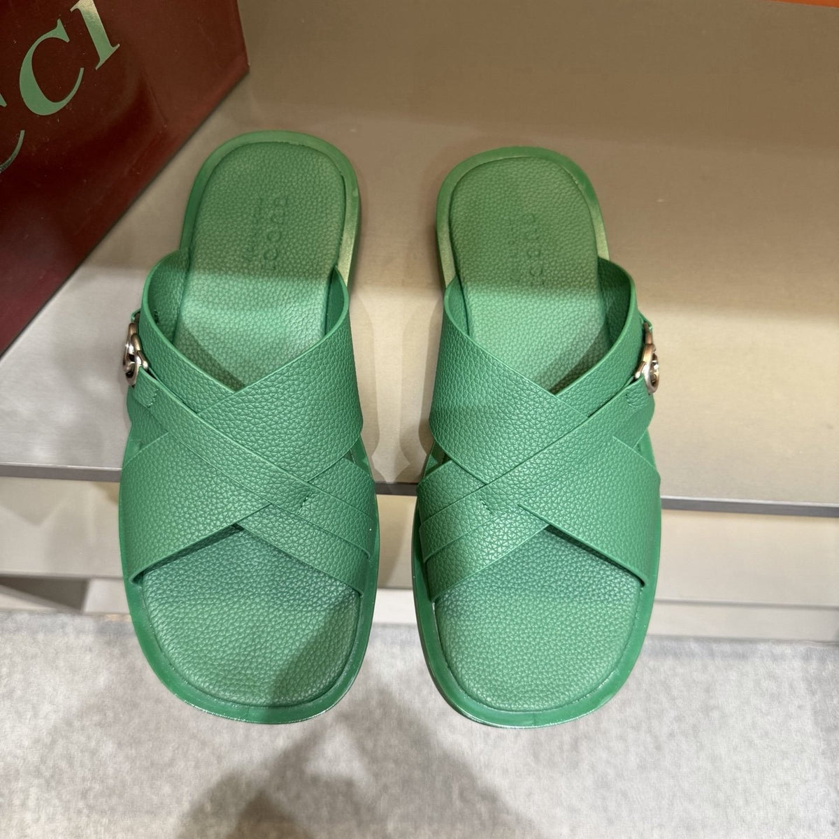 Gucci White Cross-Strap Slide Sandals — front