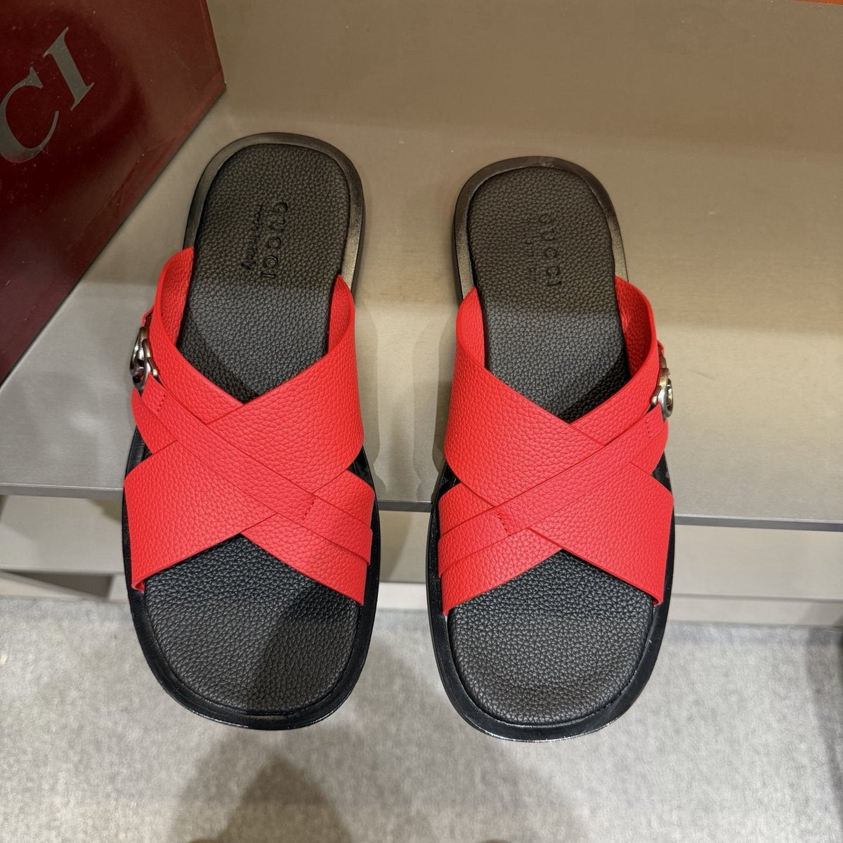 Gucci White Cross-Strap Slide Sandals — front