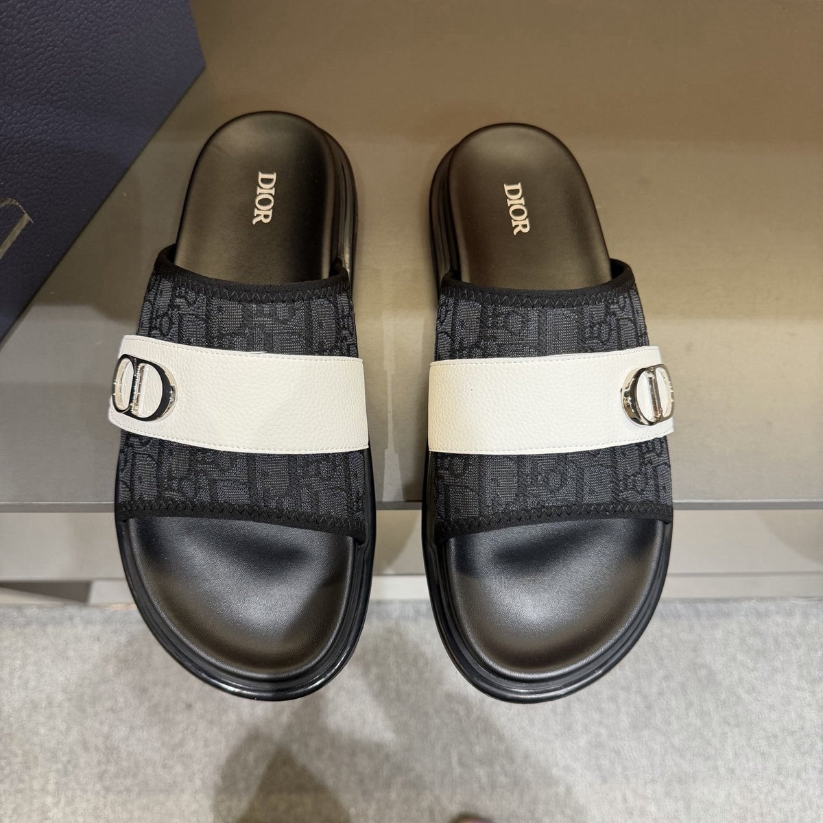 Dior Patterned Strap Slide Sandals — front