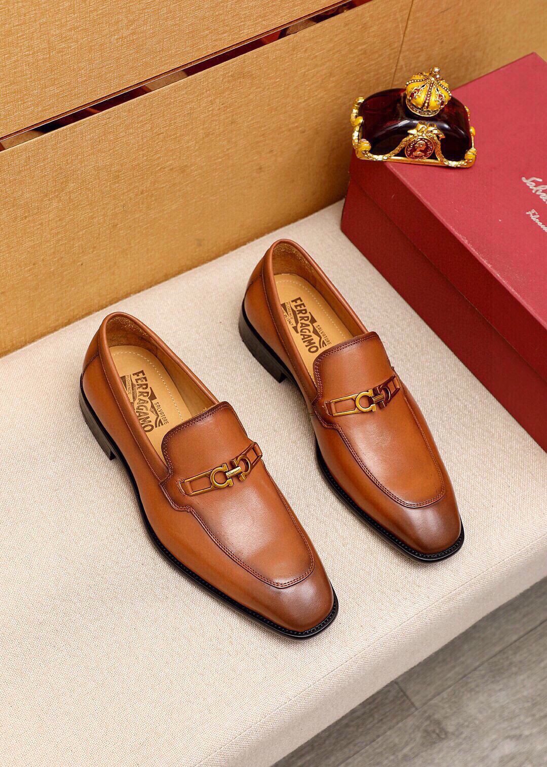 Ferragamo Leather Hardware Loafers — front